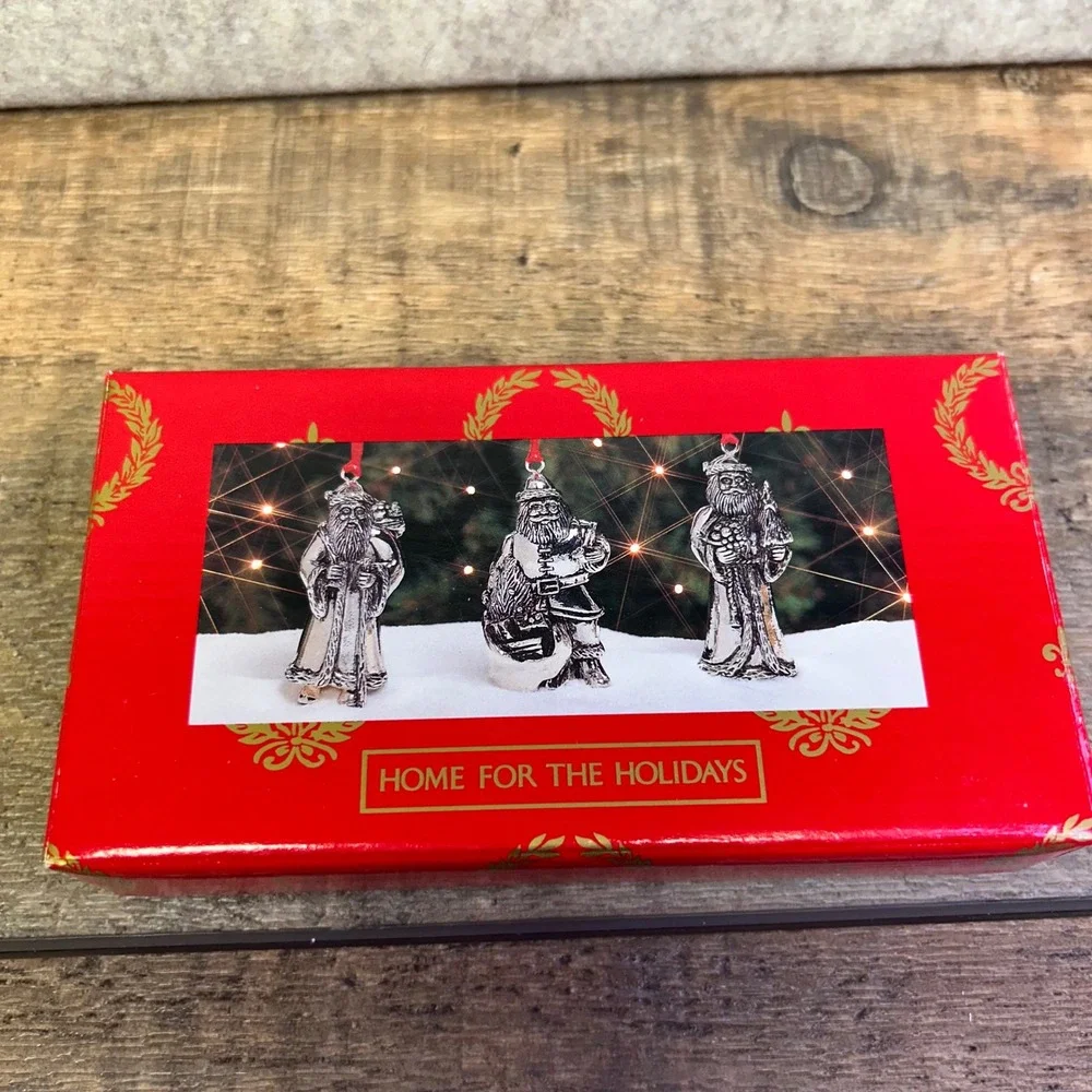 NIB Home For The‎ Holidays Silverplate Santa Ornaments Set of 3 Christmas Decor